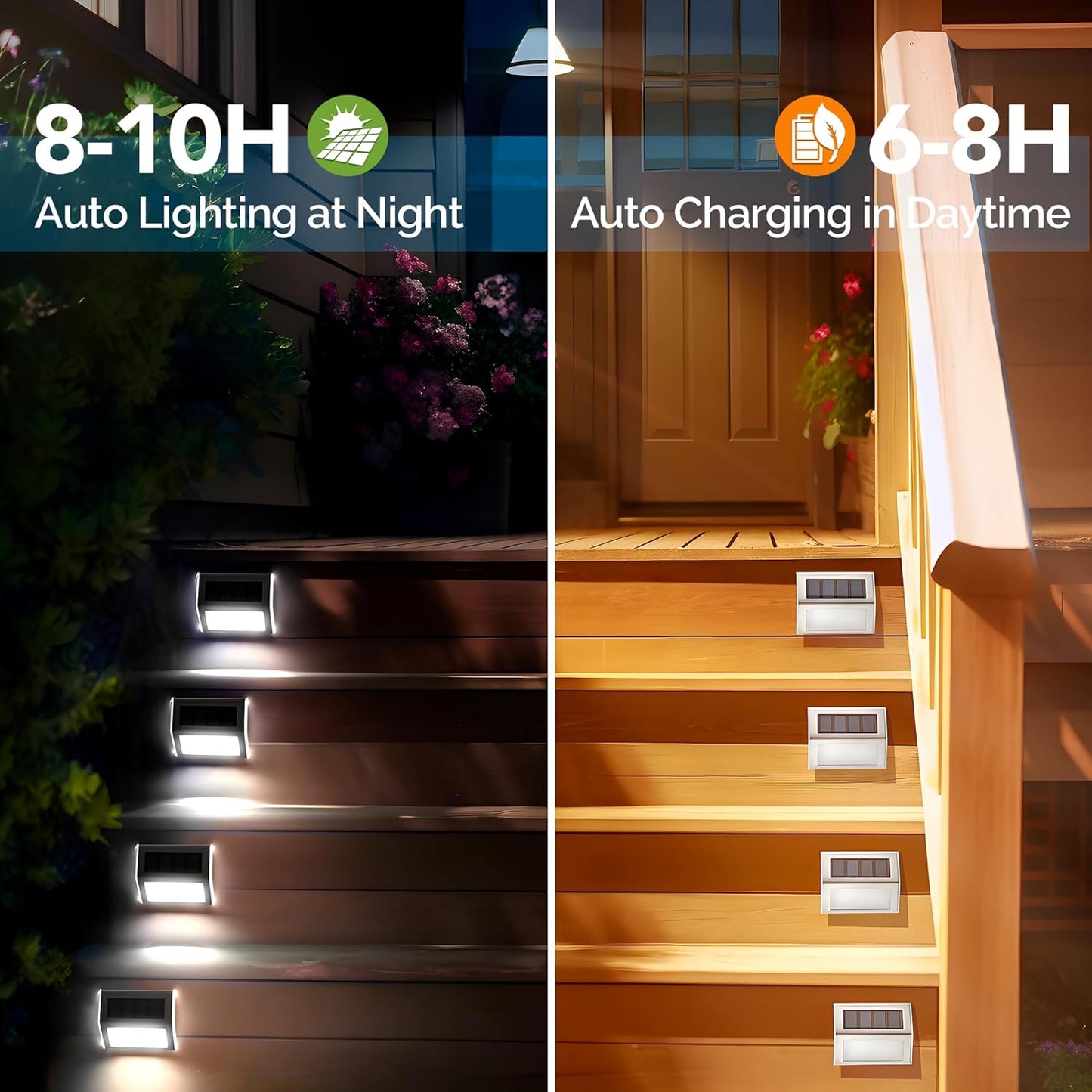 12 Pack Solar Fence Lights - Waterproof LED Step Lighting, Cold White