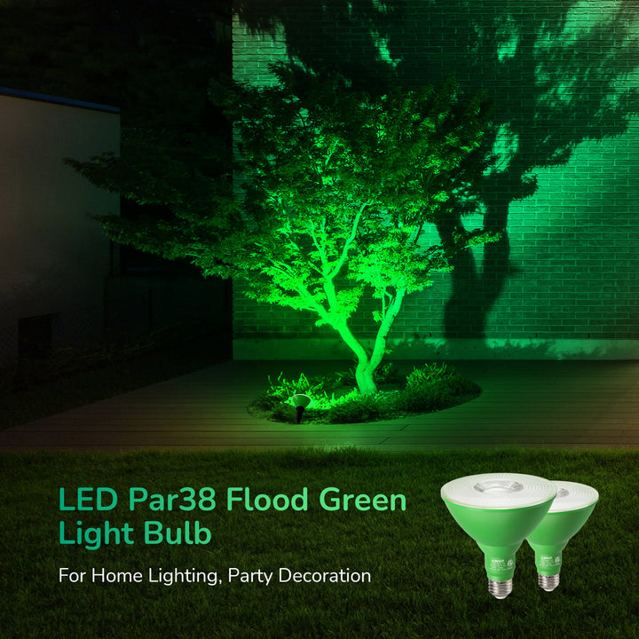 18W Dimmable Green Flood Light Bulbs (2 Pack)-HLBP38E