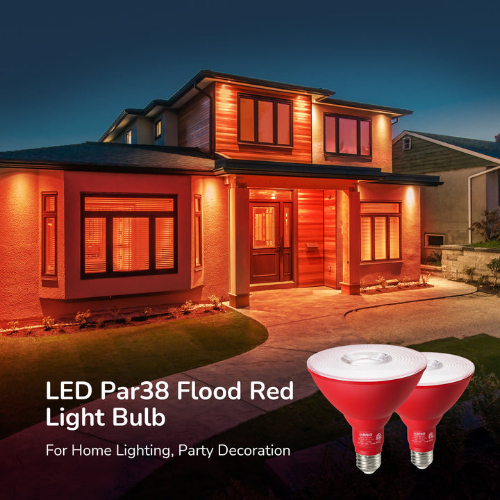 18W Non-dimmable Red Flood Light Bulb (2 Pack)-HLBP38D-ND