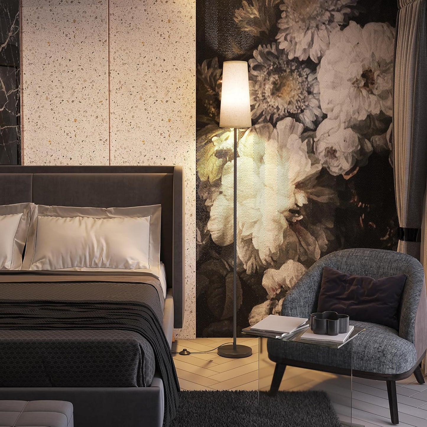 Black Floor Lamp with Adjustable LED Bulb - 3 Color Temperatures