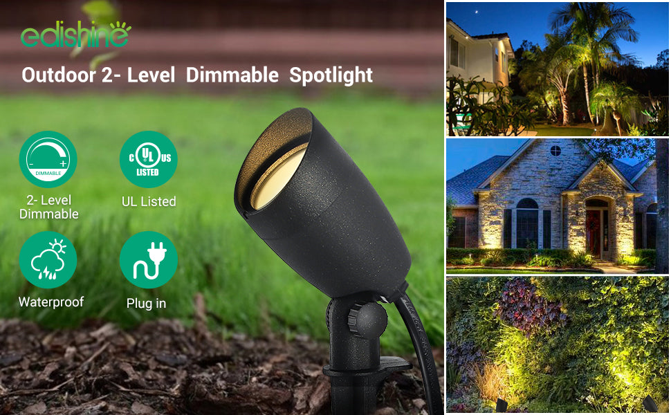 Waterproof Outdoor Spotlight 3000K 2-Level Dimmable (507lm 8.75W/263lm 4W) with 5ft Extension Cord-HGSL10A