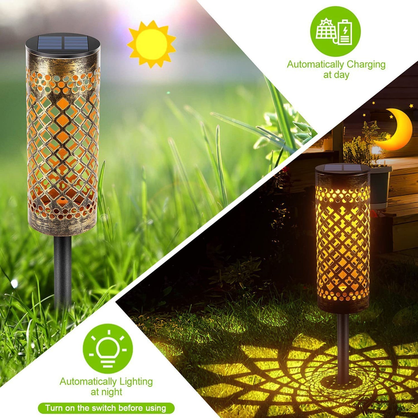 Metal Solar Powered Lawn Lamps Outdoor Waterproof Decorative LED Garden Lights