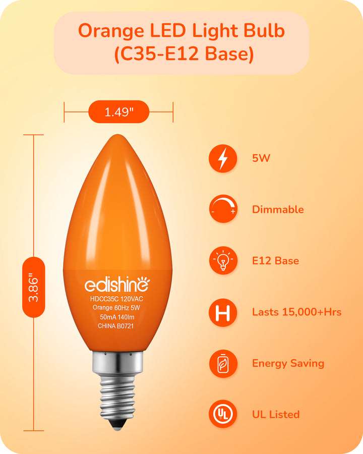 6 Pack Orange Dimmable Light Bulb-HDCC35B