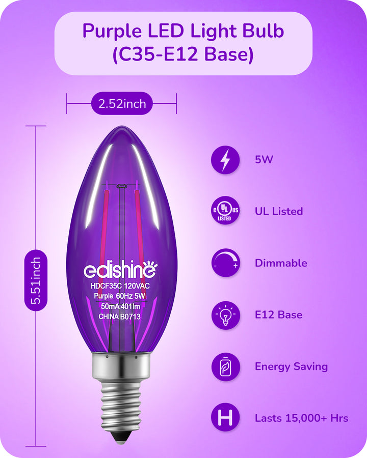 6 Pack Dimmable Purple Light Bulb-HDCF35A