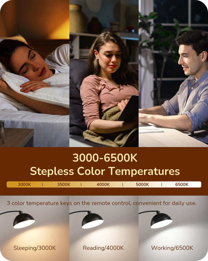 Modern Arc Floor Lamp with Rotatable Lamp Head, Black-HFLDB1B