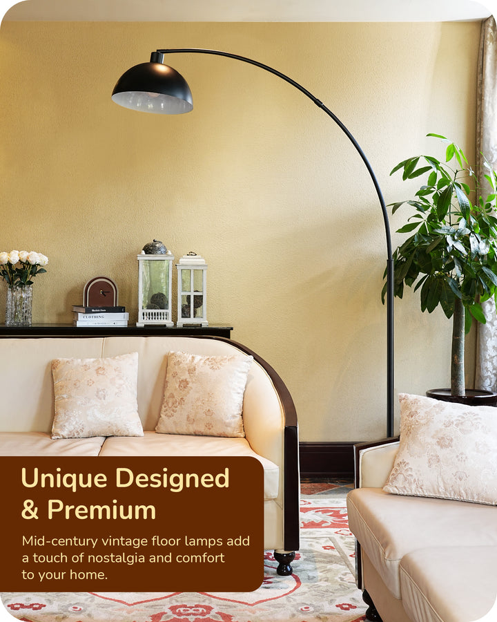 Modern Arc Floor Lamp with Rotatable Lamp Head, Black-HFLDB1B