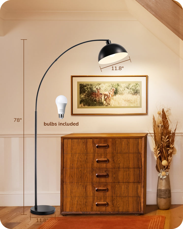 Modern Arc Floor Lamp with Rotatable Lamp Head, Black-HFLDB1B