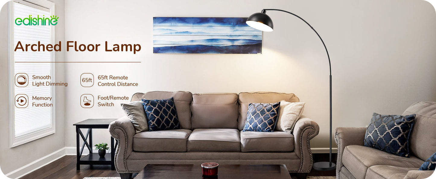 Modern Arc Floor Lamp with Rotatable Lamp Head, Black-HFLDB1B