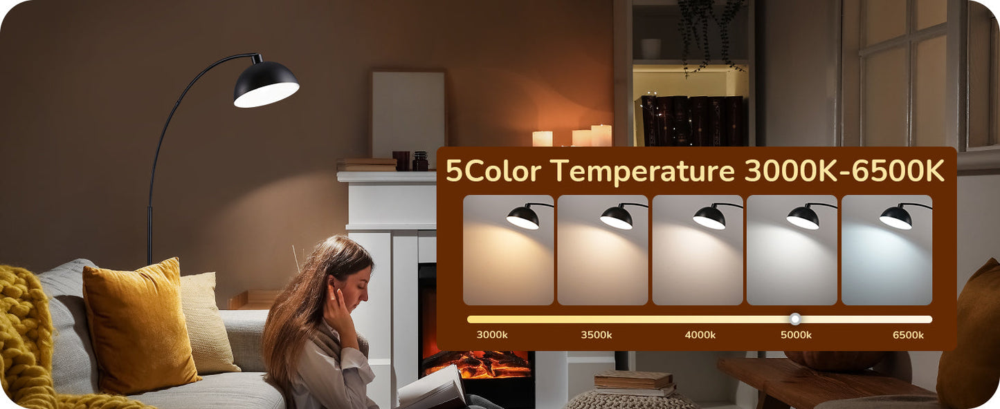 Modern Arc Floor Lamp with Rotatable Lamp Head, Black-HFLDB1B