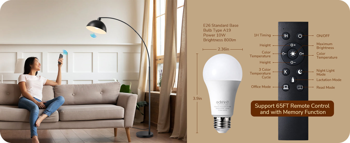 Modern Arc Floor Lamp with Rotatable Lamp Head, Black-HFLDB1B