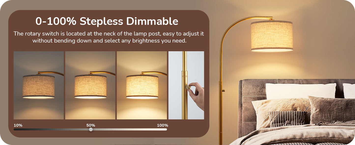 Dimmable Arched Floor Lamp, Gold