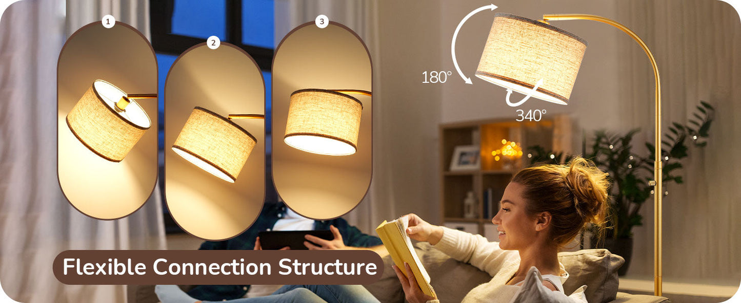 Dimmable Arched Floor Lamp, Gold