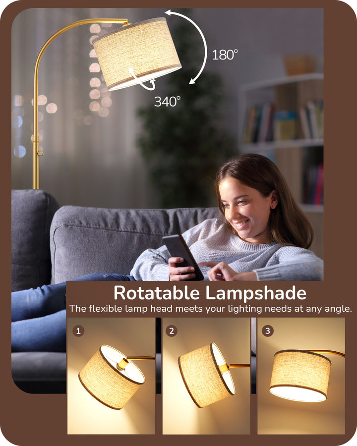 Dimmable Arched Floor Lamp, Gold