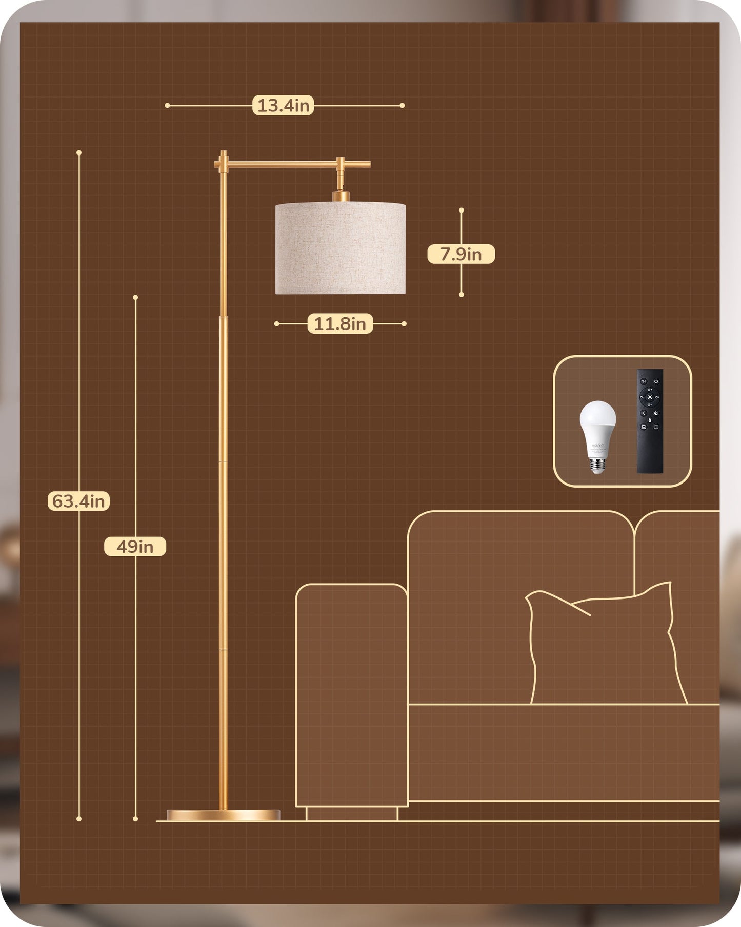 Dimmable Gold Floor Lamp with Remote Control-HFLG54A