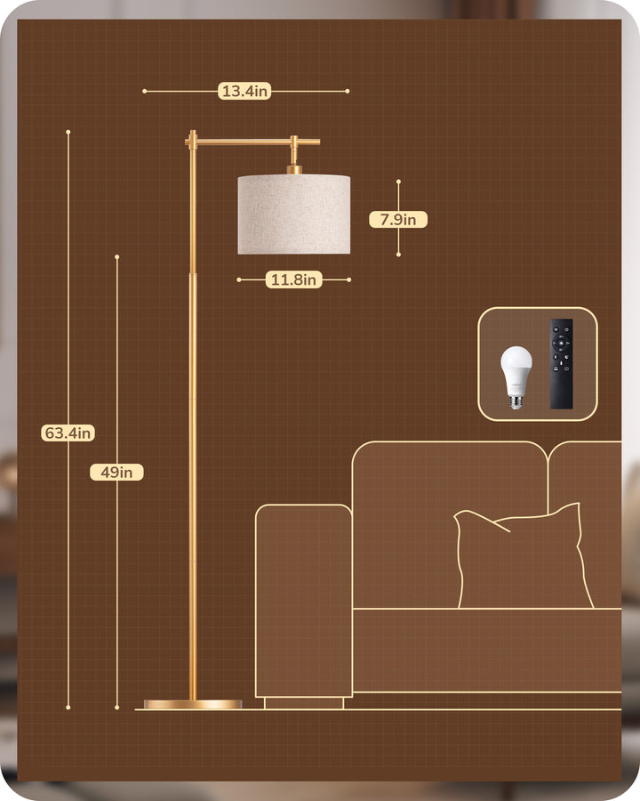Dimmable Gold Floor Lamp with Remote Control-HFLG54A