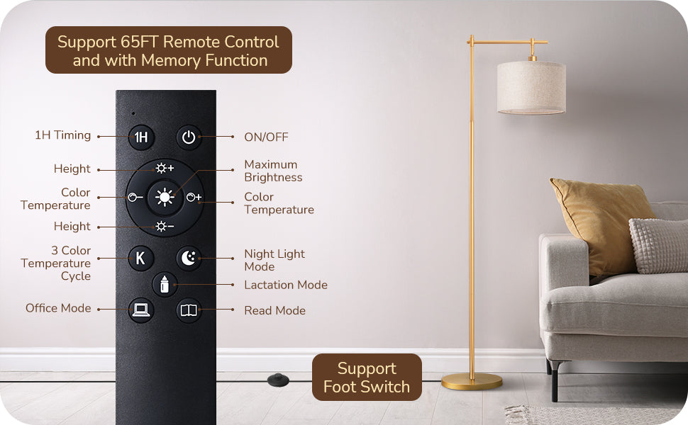 Dimmable Gold Floor Lamp with Remote Control-HFLG54A