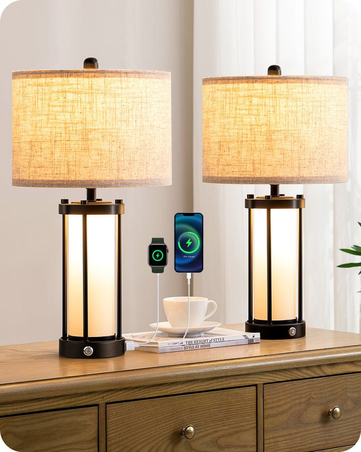 22.44" 3 Way Dimmable Touch Control Table Lamps with Night Light (2 Pack)-HLTL09A