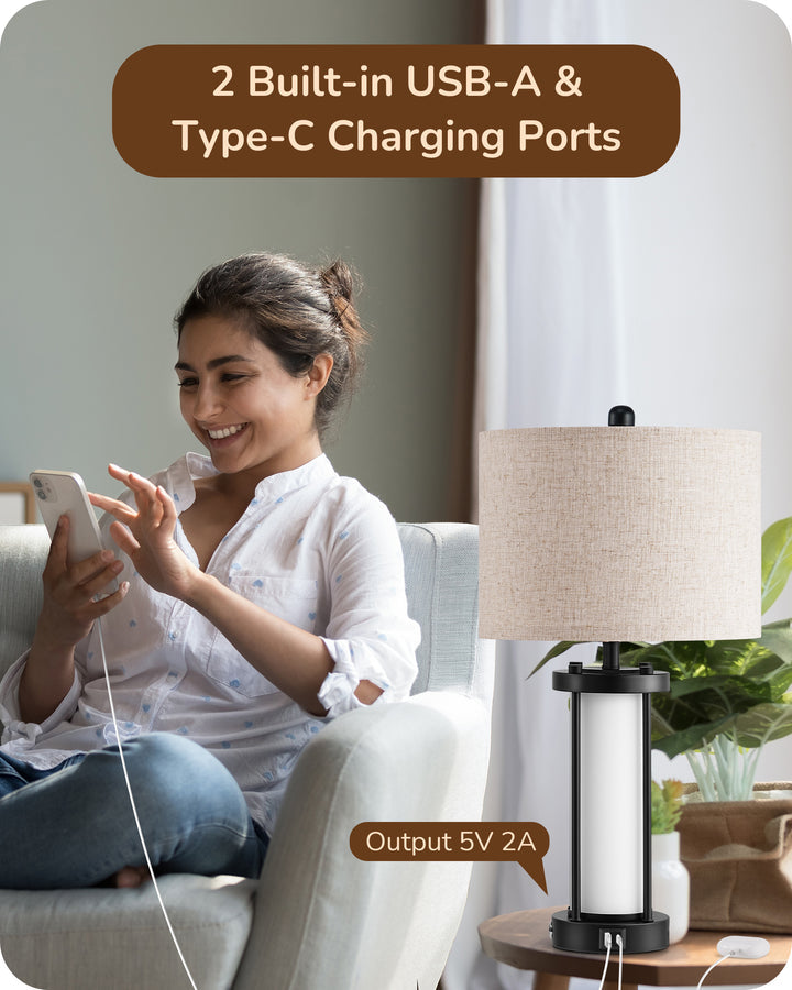 22.44" 3 Way Dimmable Touch Control Table Lamps with Night Light (2 Pack)-HLTL09A