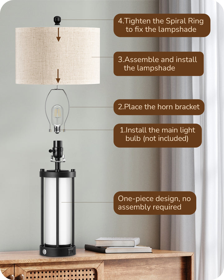 22.44" 3 Way Dimmable Touch Control Table Lamps with Night Light (2 Pack)-HLTL09A