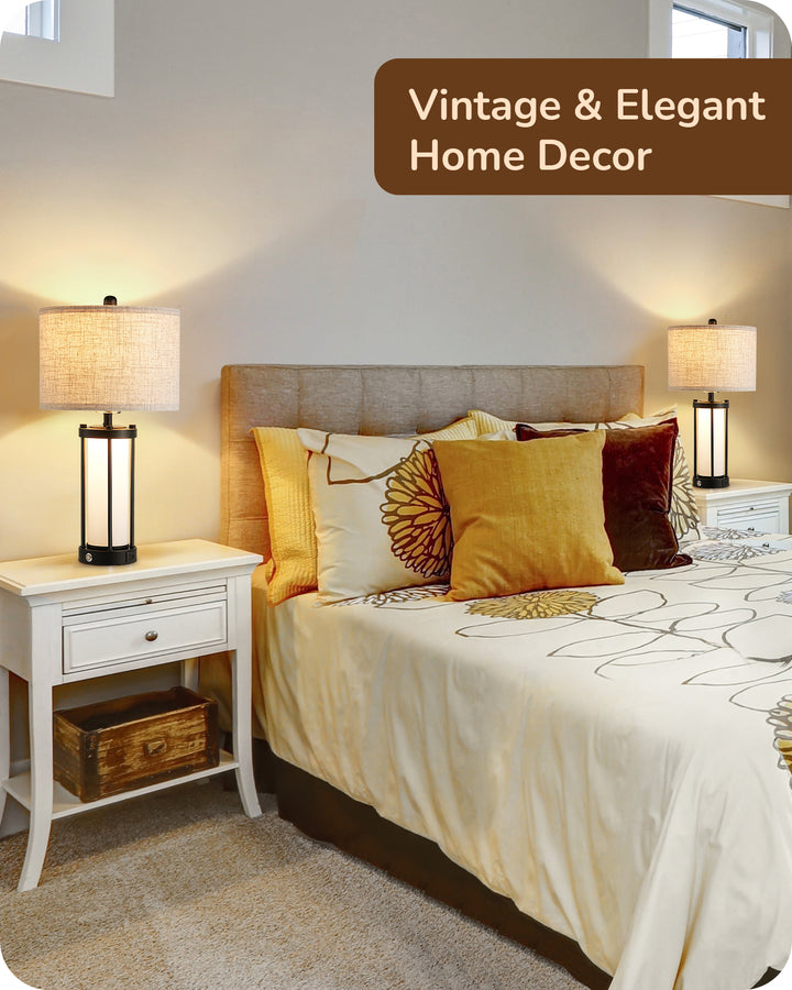 22.44" 3 Way Dimmable Touch Control Table Lamps with Night Light (2 Pack)-HLTL09A