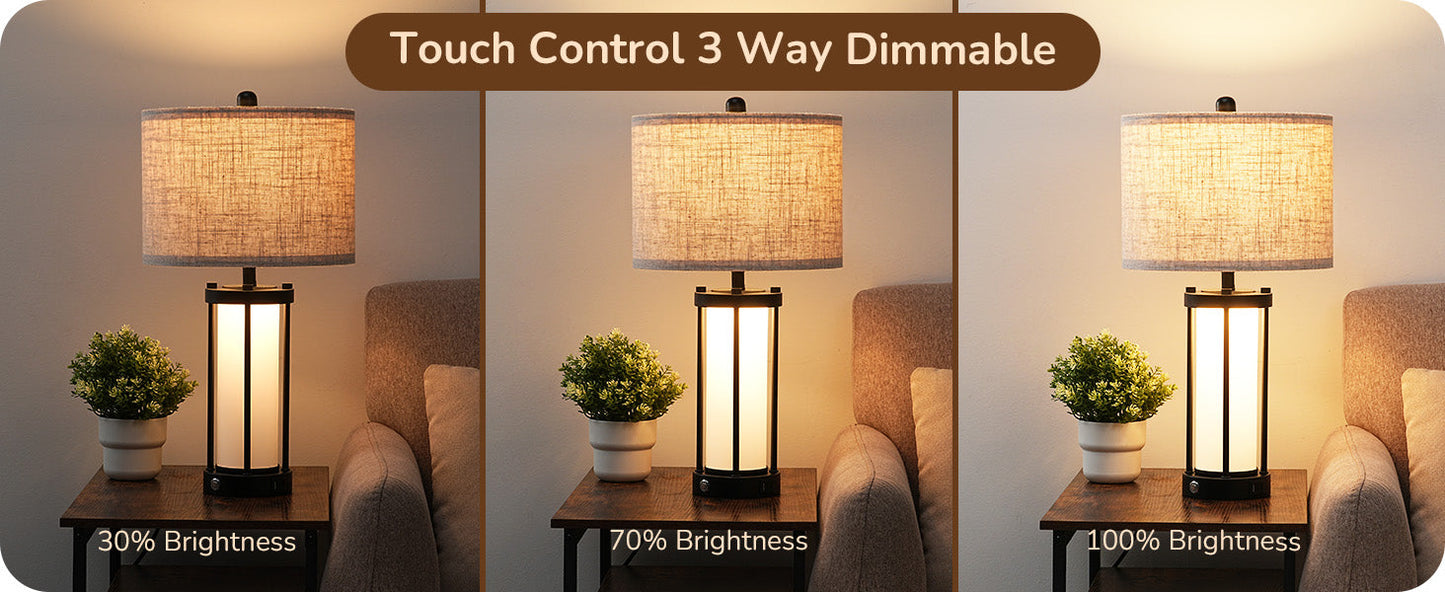 22.44" 3 Way Dimmable Touch Control Table Lamps with Night Light (2 Pack)-HLTL09A