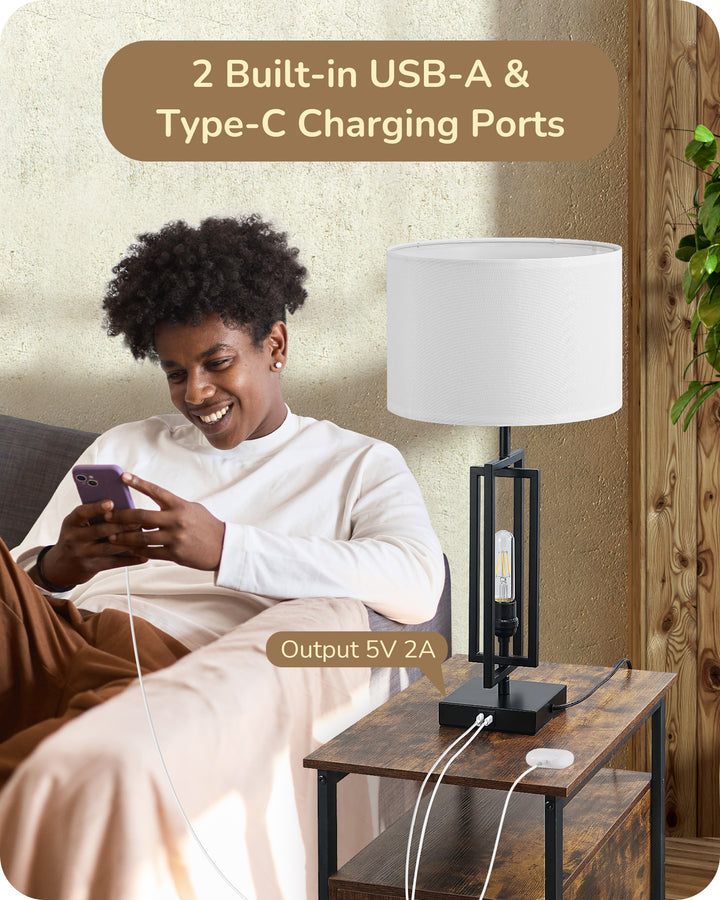 25.6" 3-Way Dimmable Farmhouse Table Lamp with Night Light (2 Pack)-HLTL09C