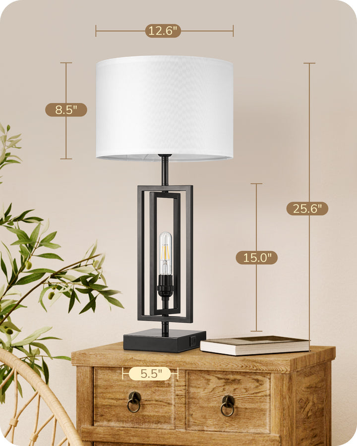25.6" 3-Way Dimmable Farmhouse Table Lamp with Night Light (2 Pack)-HLTL09C