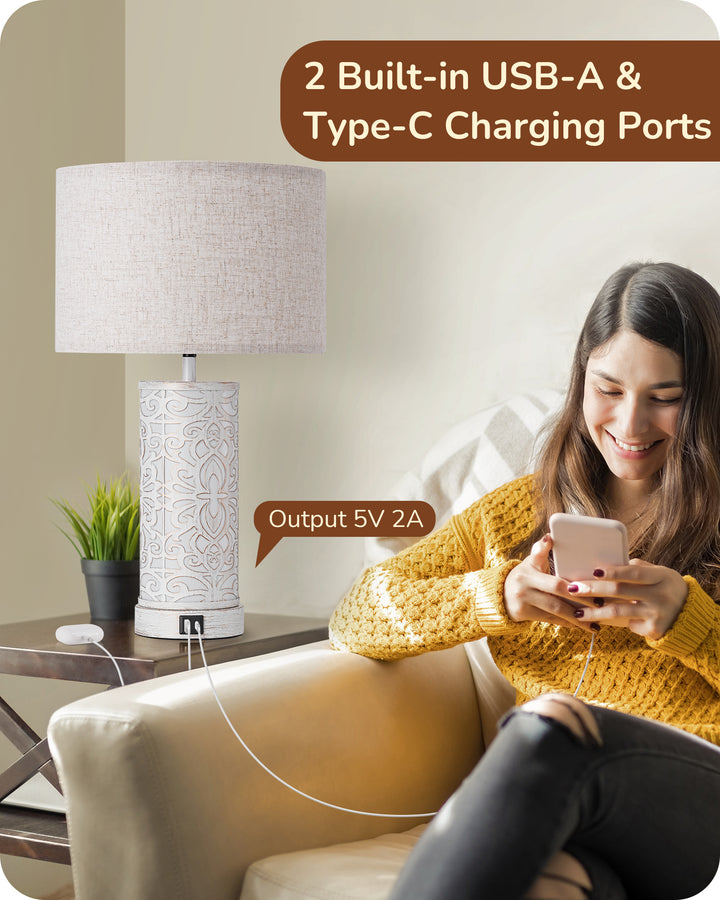 21.65" 3-Way Dimmable Farmhouse Table Lamp with Night Light (2 Pack)-HLTL09D