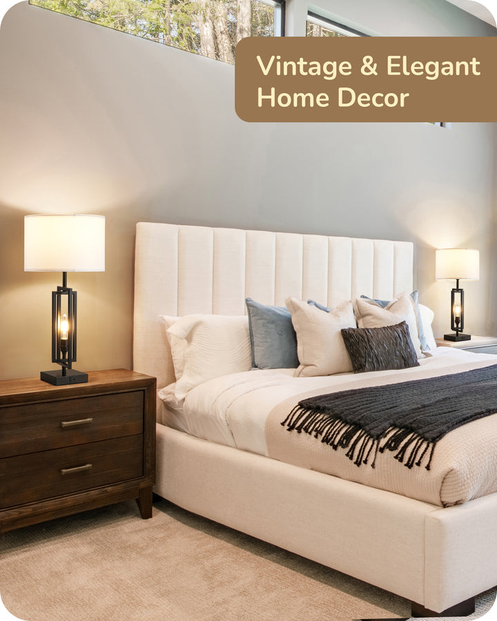 25.6" 3-Way Dimmable Farmhouse Table Lamp with Night Light (2 Pack)-HLTL09C