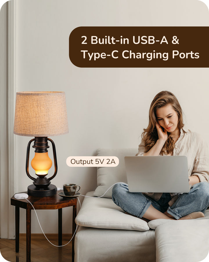 21.65" Farmhouse Table Lamp with LED Lantern Night Light (2 Pack)-HLTL09E