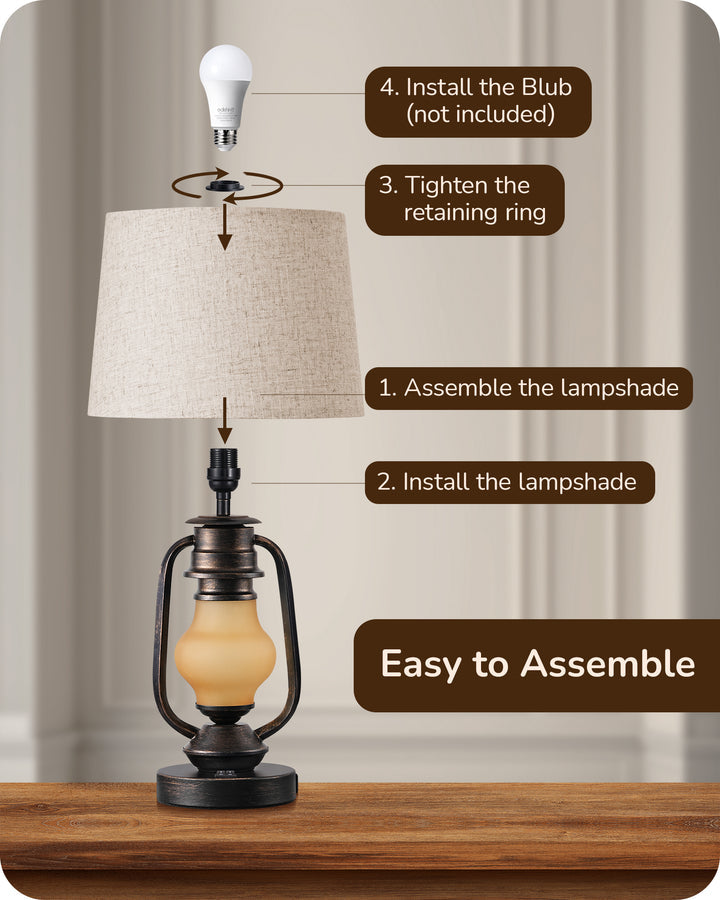 21.65" Farmhouse Table Lamp with LED Lantern Night Light (2 Pack)-HLTL09E