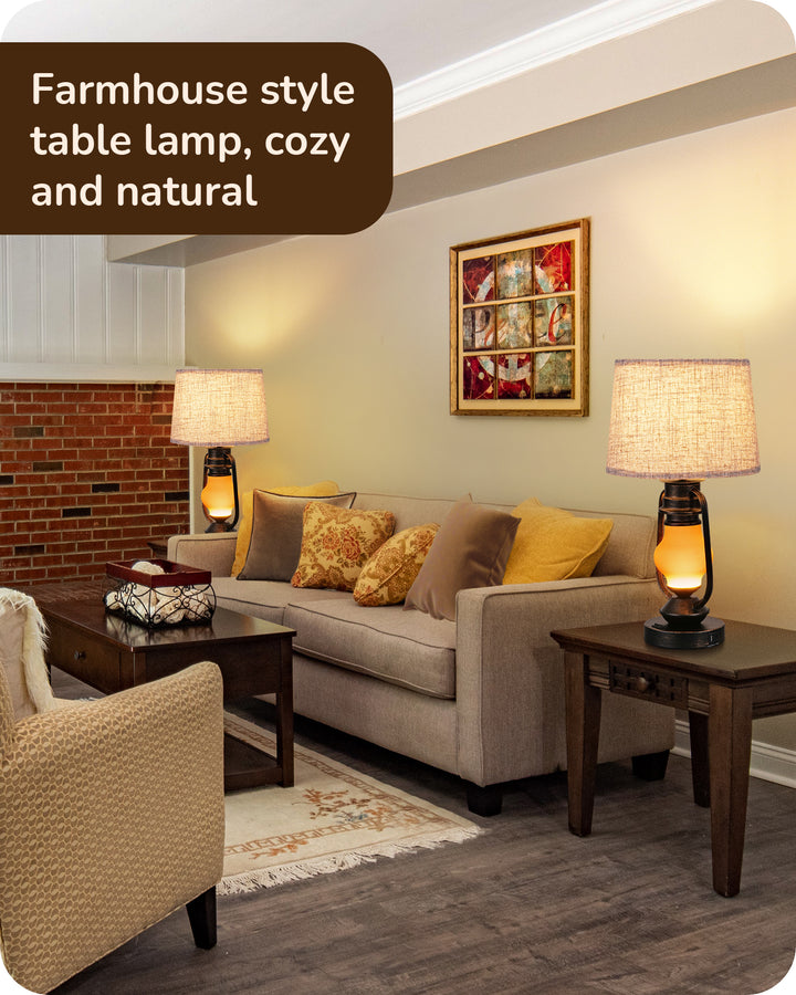 21.65" Farmhouse Table Lamp with LED Lantern Night Light (2 Pack)-HLTL09E