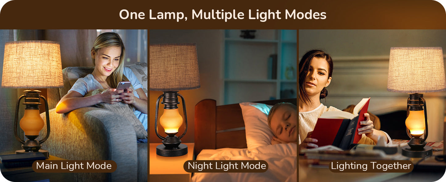 21.65" Farmhouse Table Lamp with LED Lantern Night Light (2 Pack)-HLTL09E