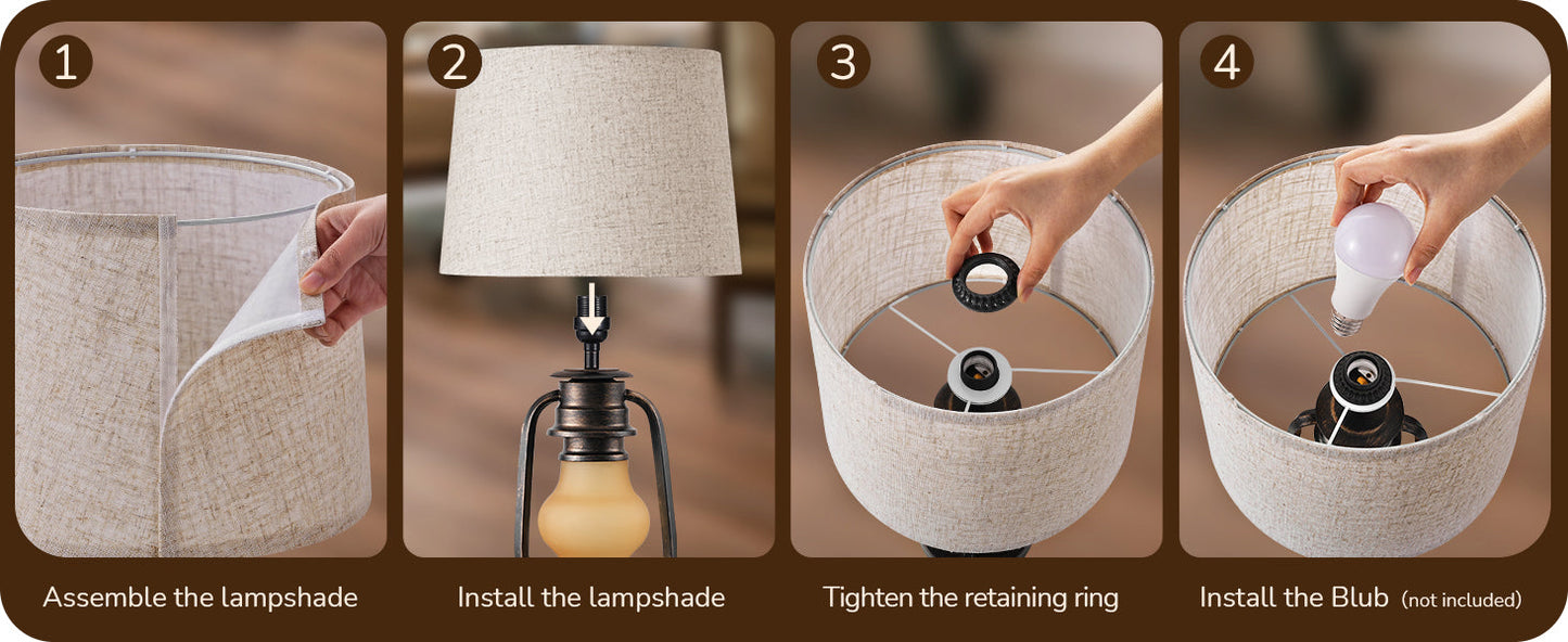 21.65" Farmhouse Table Lamp with LED Lantern Night Light (2 Pack)-HLTL09E