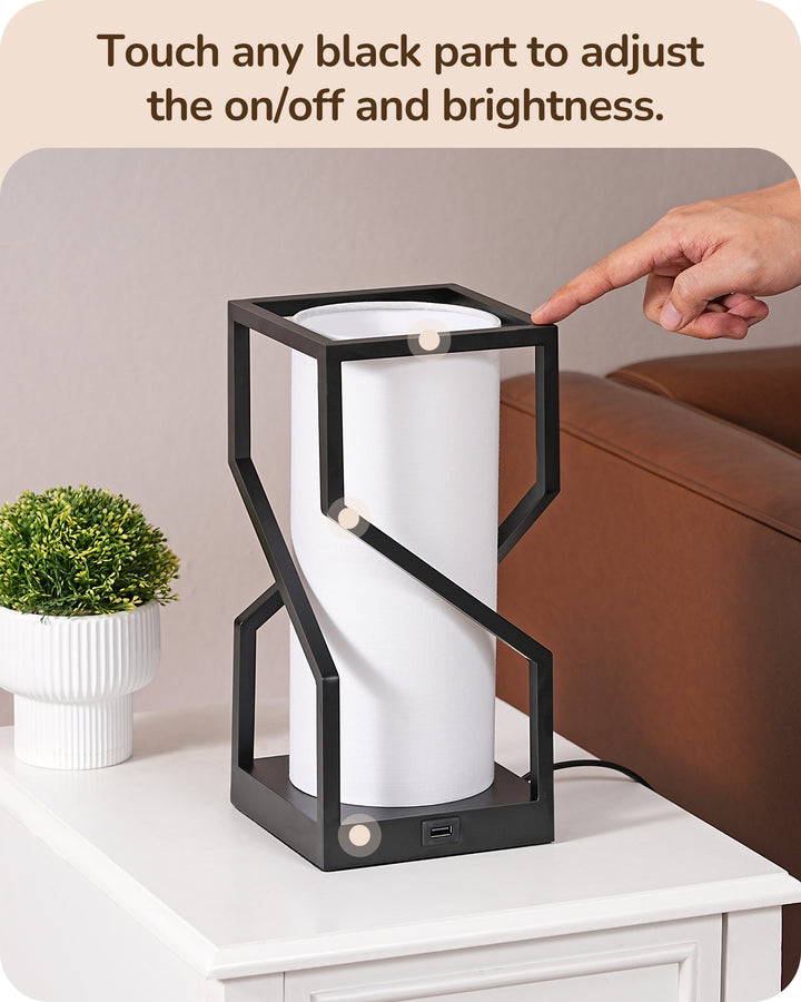 Modern Table Lamp with Linen Lampshade & USB Port-HLTL12A