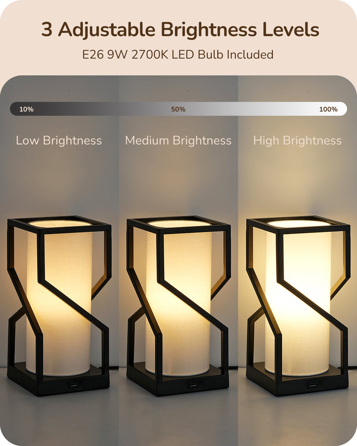 Modern Table Lamp with Linen Lampshade & USB Port-HLTL12A