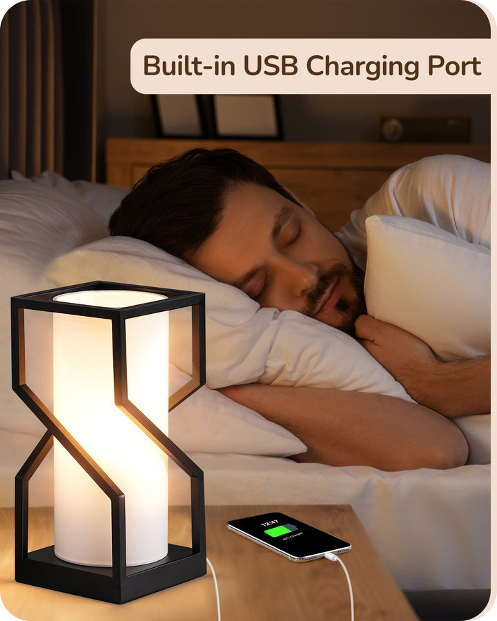 Modern Table Lamp with Linen Lampshade & USB Port-HLTL12A
