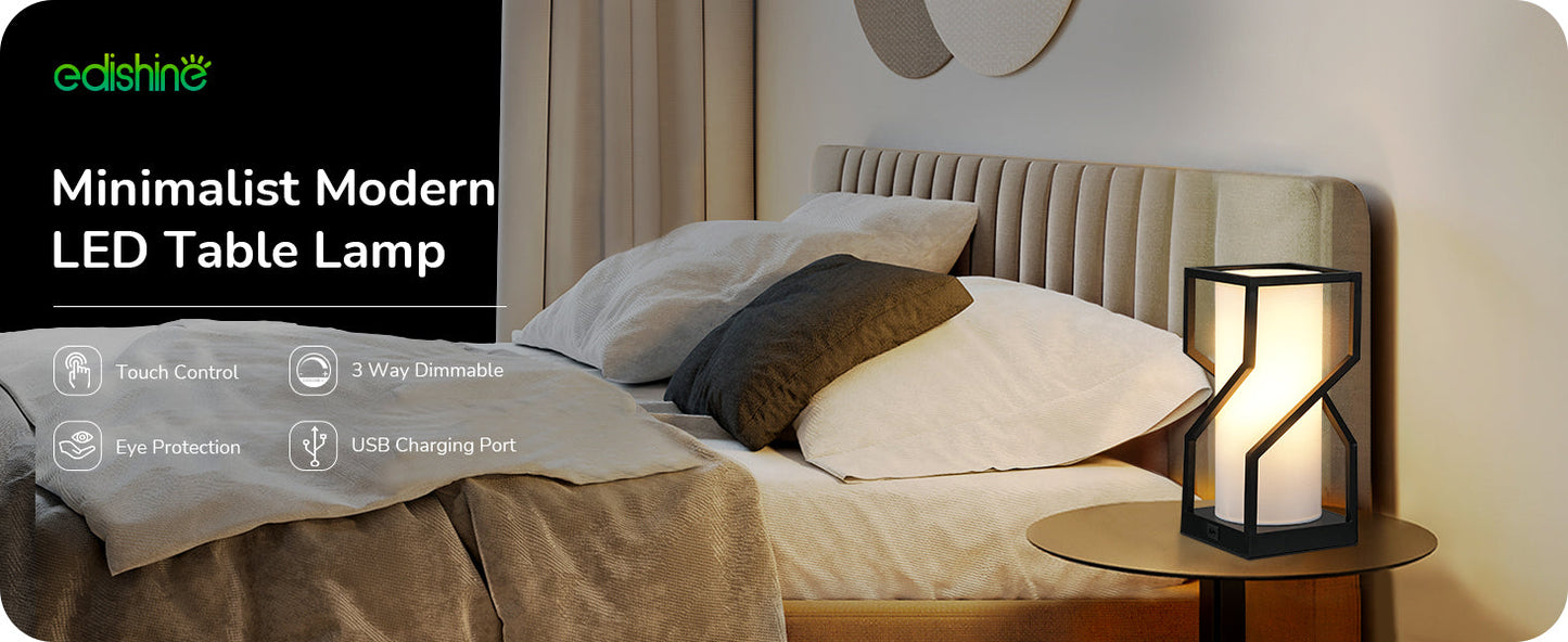Modern Table Lamp with Linen Lampshade & USB Port-HLTL12A