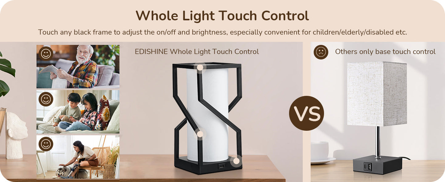 Modern Table Lamp with Linen Lampshade & USB Port-HLTL12A