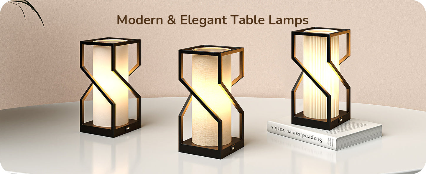 Modern Table Lamp with Linen Lampshade & USB Port-HLTL12A