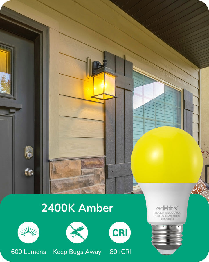 Non-Dimmable 9W (60W Equivalent) A19 Yellow Light Bulb (8 Pack)-HNLA19M