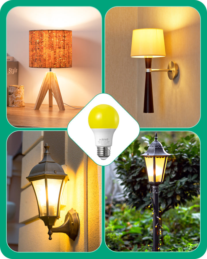 Non-Dimmable 9W (60W Equivalent) A19 Yellow Light Bulb (8 Pack)-HNLA19M