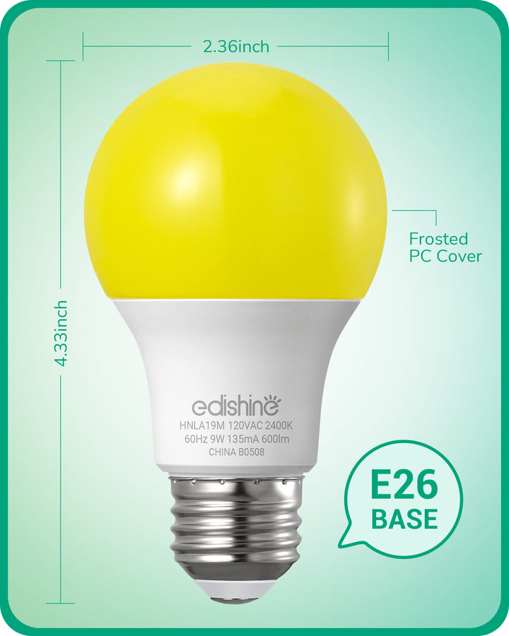 Non-Dimmable 9W (60W Equivalent) A19 Yellow Light Bulb (8 Pack)-HNLA19M