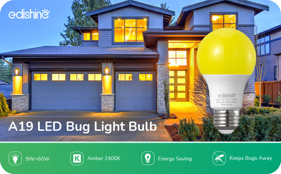 Non-Dimmable 9W (60W Equivalent) A19 Yellow Light Bulb (8 Pack)-HNLA19M