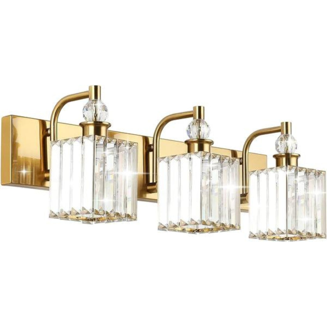 Brighten your bathroom with elegant Crystal Gold Vanity Lights. Illuminate your space with style and sophistication. Shop now for the perfect bathroom lighting solution.