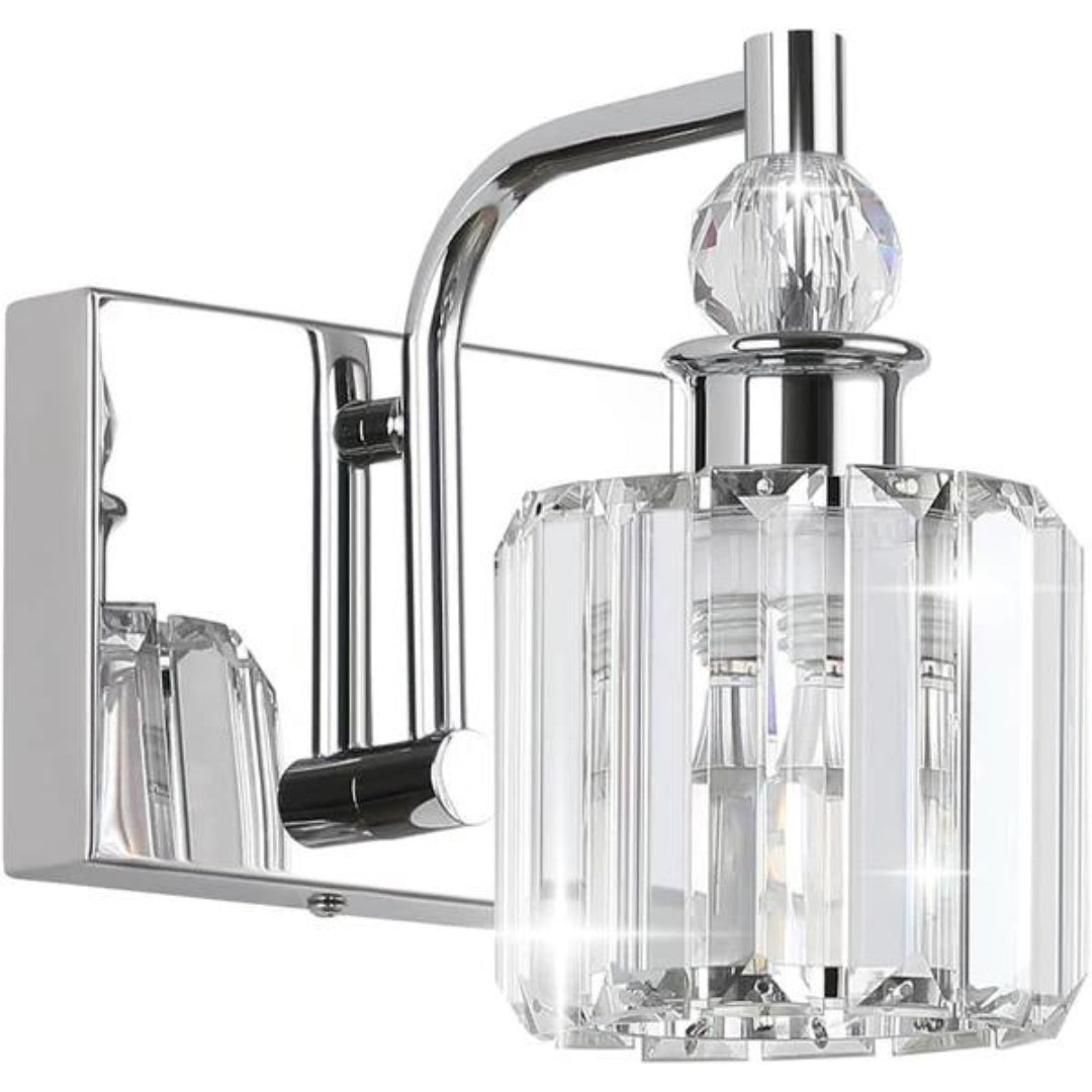Modern chrome crystal vanity light for stylish bathroom illumination with elegant design and bright lighting.