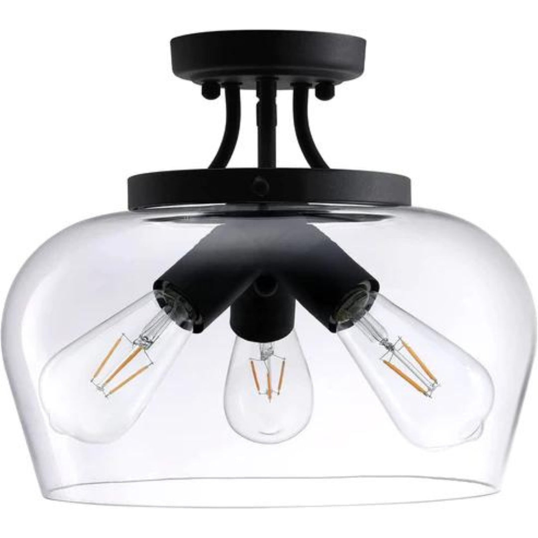 VONLUCE Modern Industrial Clear Glass Shade Ceiling Light Fixture, 3 Bulb Matte Black Semi Flush Mount Ceiling Lighting Fixture for Kitchen Island Dining Table Hallway Living Room Entryway Foyer My Store