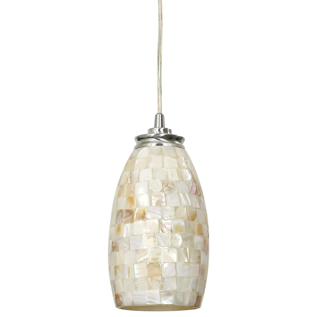Coast 9" Modern Oval Mini Pendant Light + Hand-Crafted Mosaic Sea Shell Glass, Brushed Nickel Finish/Neutral Color My Store