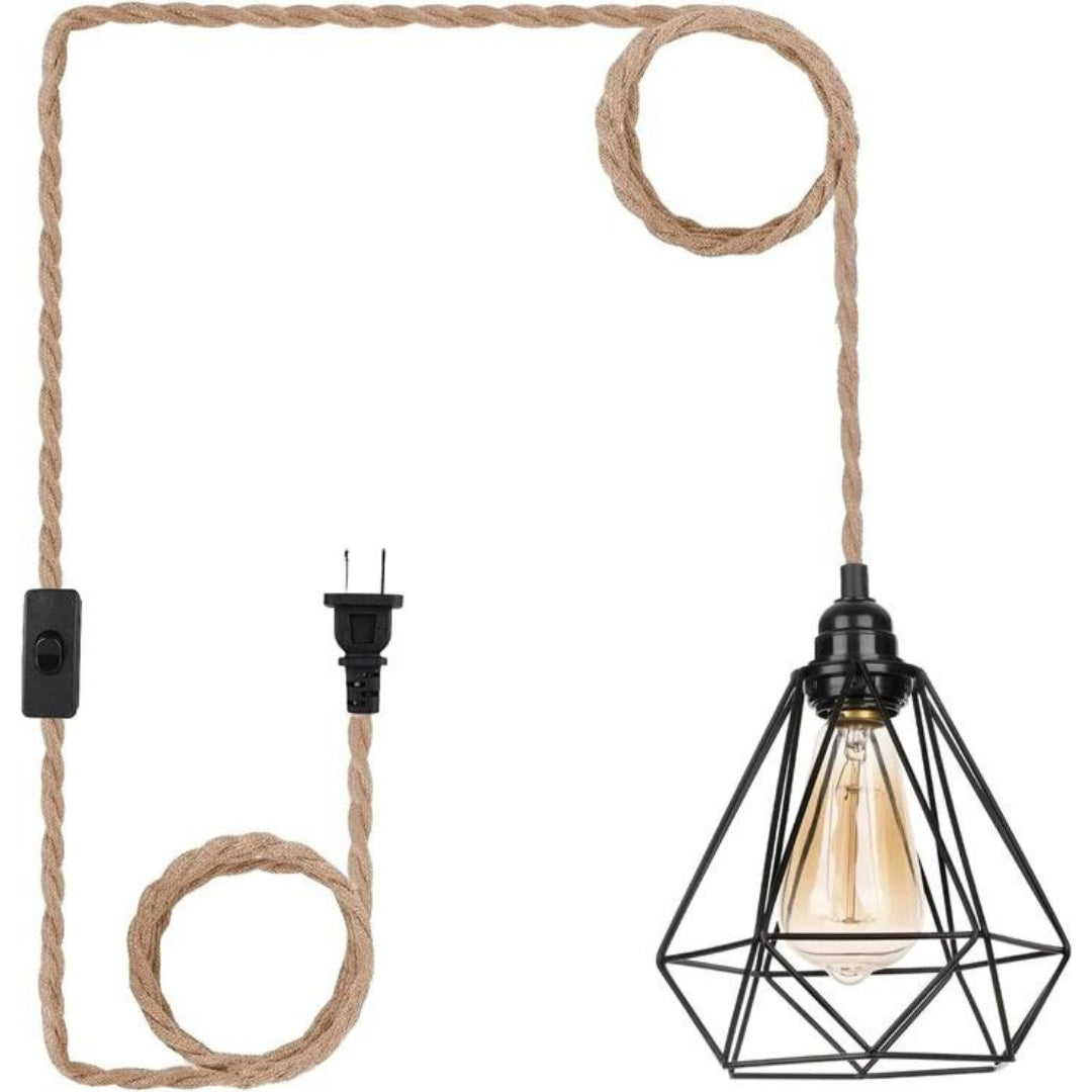 Rustic Hemp Pendant Light, Matte Black theluminousdecor