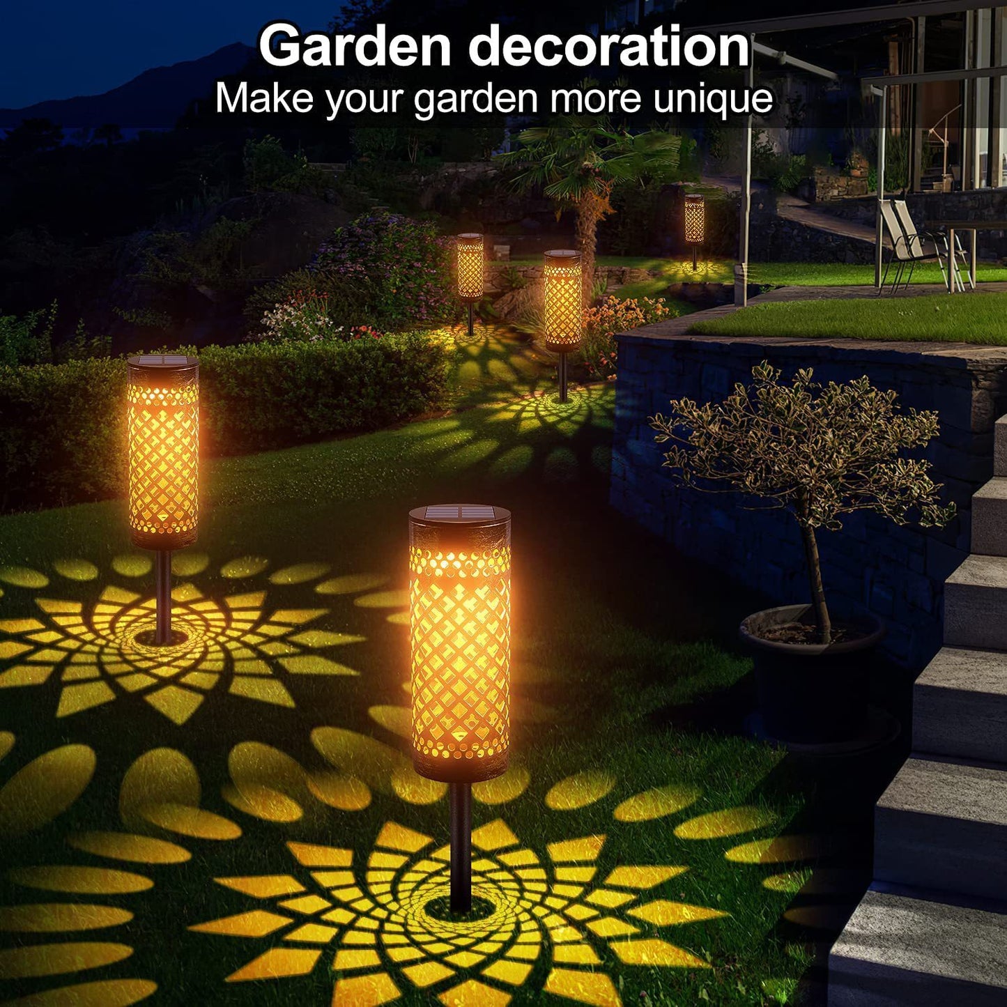Metal Solar Powered Lawn Lamps Outdoor Waterproof Decorative LED Garden Lights